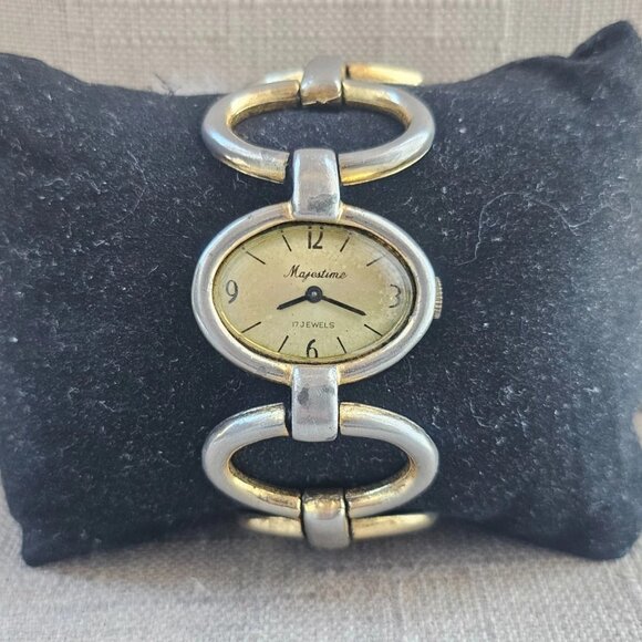 Vintage Majestime Wristwatch Manual Winding 17 Jewels Gold Tone Analog Watch - Picture 2 of 12